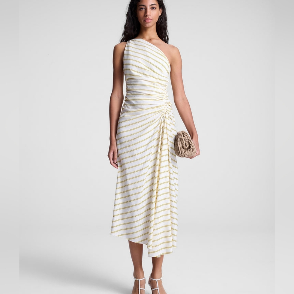 A.L.C. Carolyn One Shoulder Striped Midi Dress